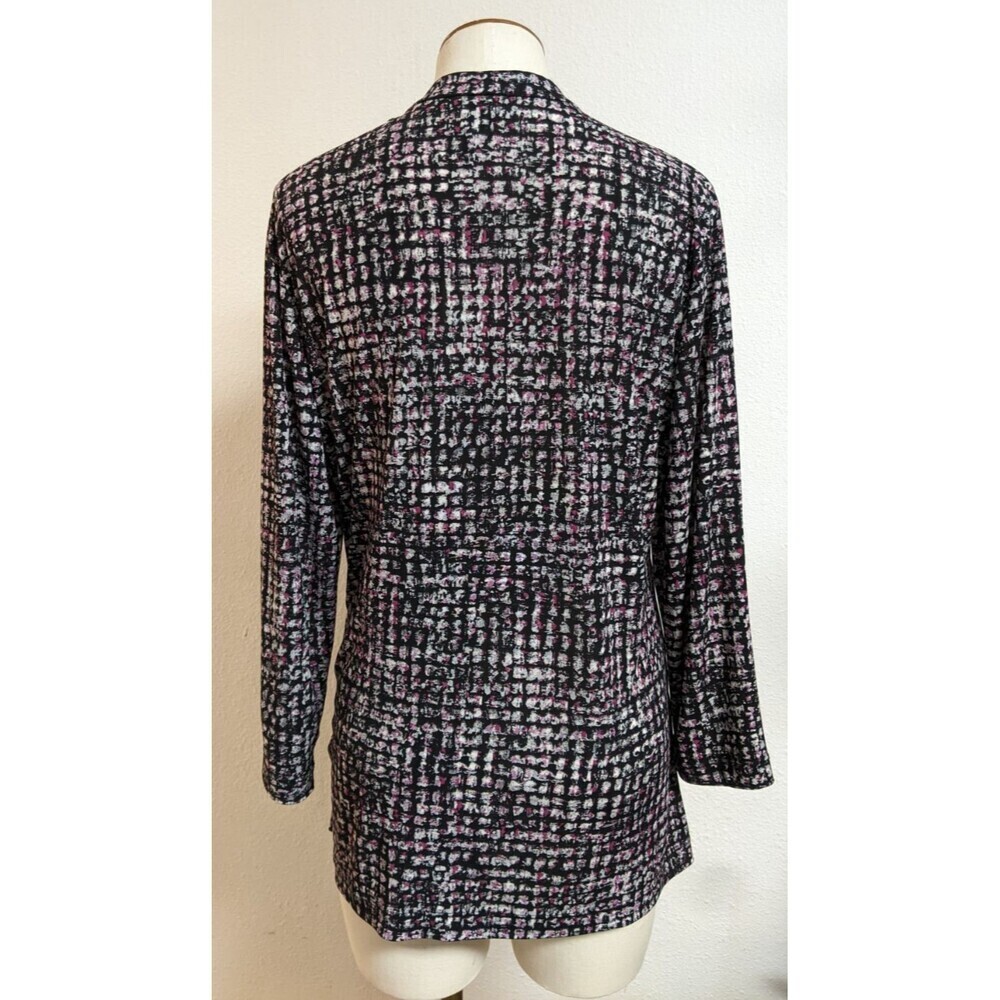 Women's CHICO'S Faux Wrap Top 3/4 Sleeve Stretch Top Black/Purple 2 or 12/14 - Picture 6 of 9